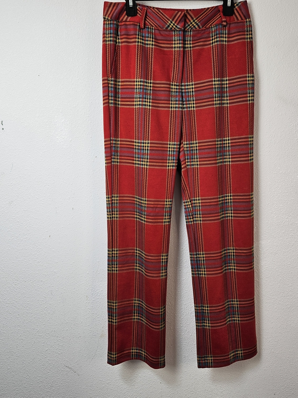 J. McLaughlin Red Plaid Straight-Leg Trousers Size 6